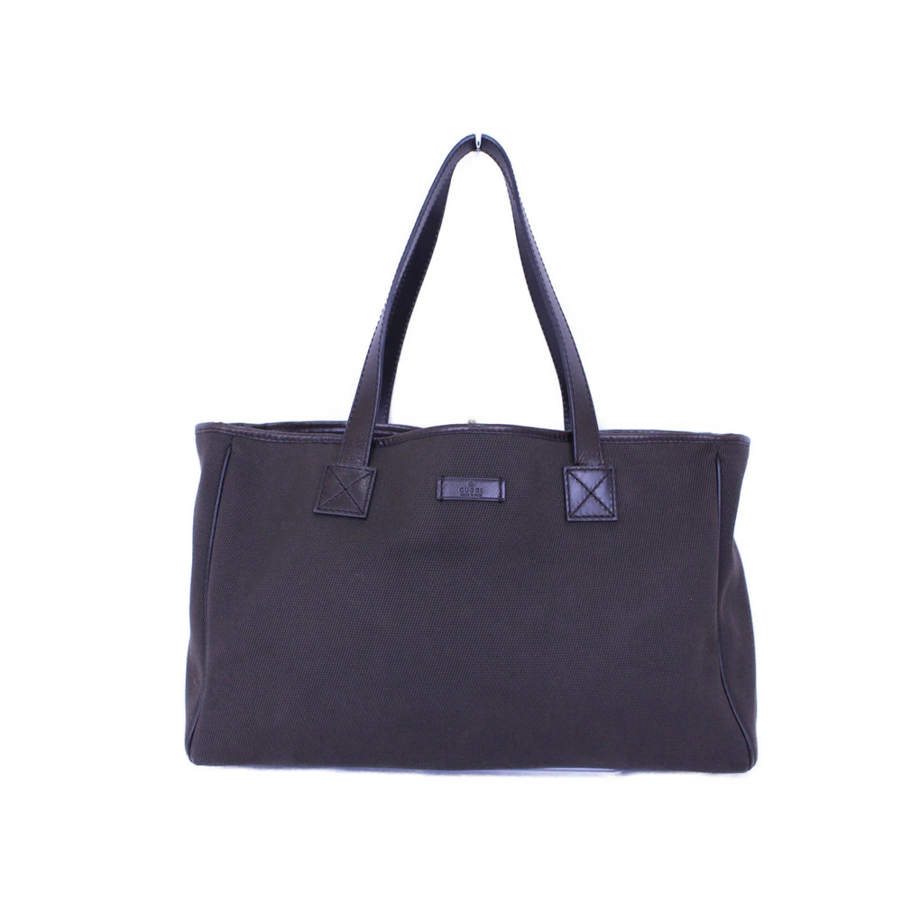 GUCCI tote bag canvas leather brown